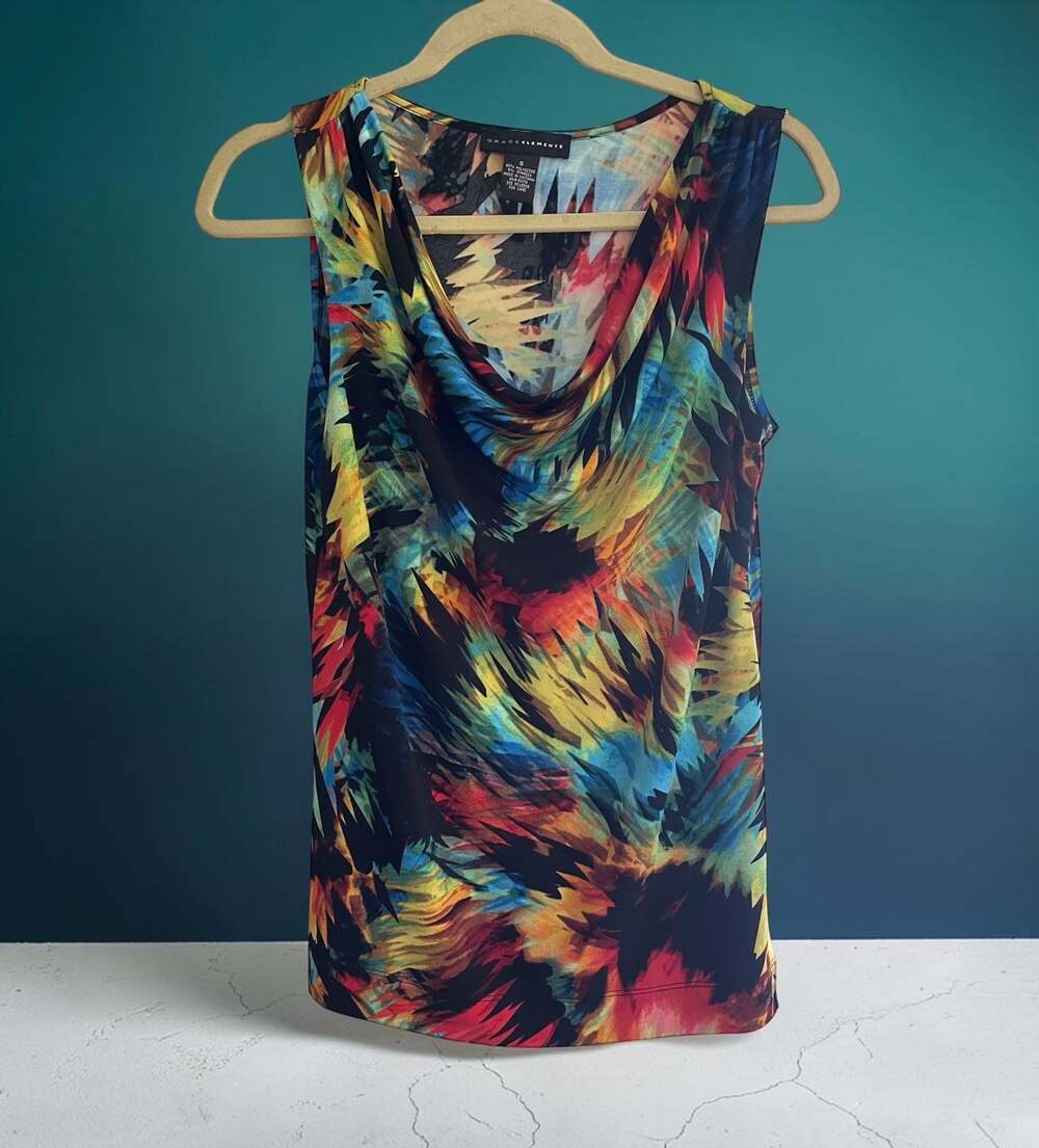 Grace Elements Size S Sleeveless Cowl Neck Abstract Print Tank Top